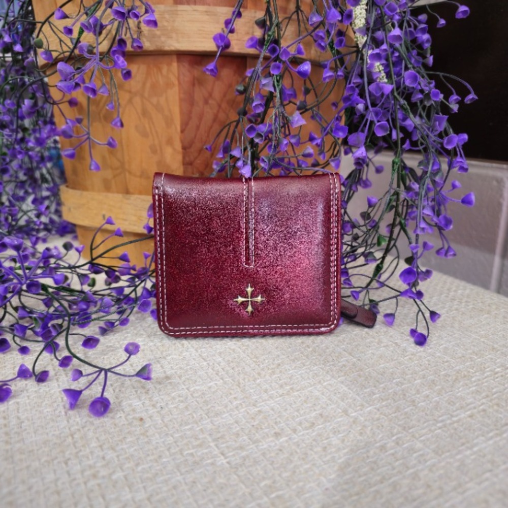 Gothic Cross Stud Bifold Snap Wallet | Burgundy | 4x4in